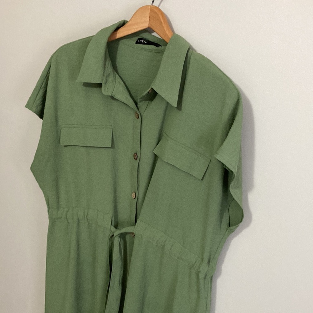 SHEIN Maternity Batwing Sleeve Drawstring Waist Solid Dress, Size XL, Sage green - Picture 6 of 10